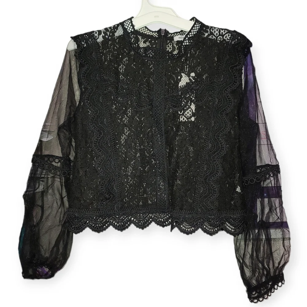 Minuet Petite Black Lace Blouse - Picture 3 of 3